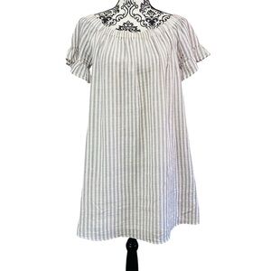 Madison Garrison Women’s Linen Off-Shoulder Mini Striped Dress Sz-Small